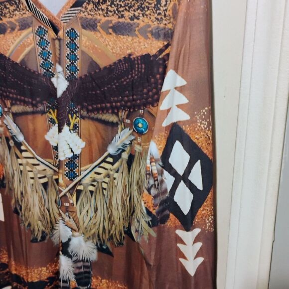 Brown and Tan Graphic Long Sleeve Blouse - Picture 5 of 12